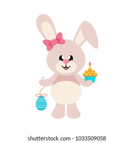 cartoon easter bunny\cartoon easter bunny girl with bow and easter egg and cake
