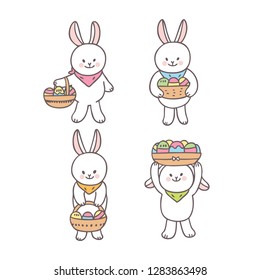 Cartoon Easter day rabbit and colorful egg vector.