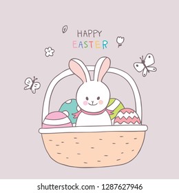 Cartoon Easter day rabbit and colorful egg vector.