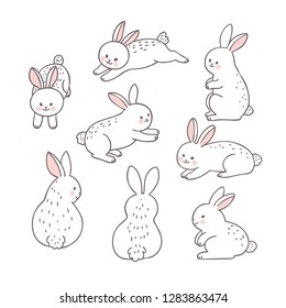 Cartoon Easter day rabbit set vector.