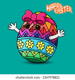 Cartoon easter egg, hand drawn - vector art