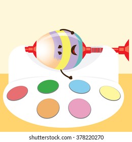 Cartoon of Easter egg in painting mill