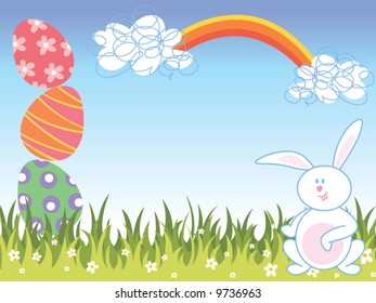 cartoon easter eggs and bunny (vector)