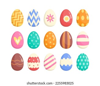 Cartoon Easter Eggs. Colorful Vector Illustration for Easter Celebration. Eggs Isolated on White Background.