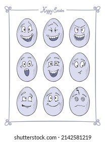 Cartoon Easter eggs, happy easter, emotions