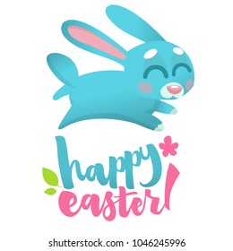 Cartoon Easter rabbit bunny. Hand drawn lettering poster for Easter. Modern calligraphy vector
