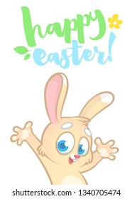 Cartoon Easter rabbit bunny. Hand drawn lettering poster for Easter.