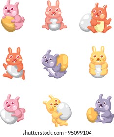 cartoon easter rabbit and egg icon