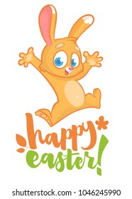 Cartoon Easter rabbit. Hand drawn lettering poster for Easter. Modern calligraphy vector