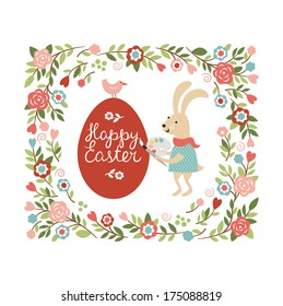 Cartoon easter rabbit paint the egg 