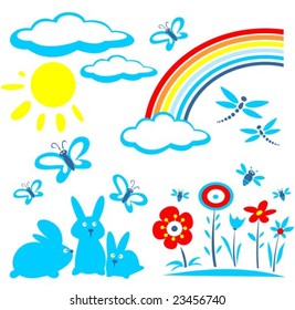 Cartoon Easter symbols set isolated on a white background.