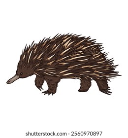 Cartoon Echidna Single Fullbody Illustration. Side View