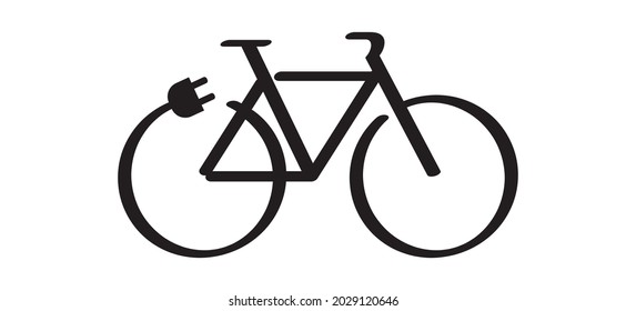 Cartoon Eco-Elektrofahrrad, Radfahren, E-Bike-Ladeschild. Elektrischer Stecker, Fahrrad, Radfahrer-Ladegerät Piktogramm. Flache Vektor-ebike-Schilder. Symbol oder Logo des Ladepunkts.