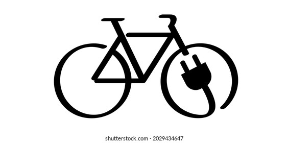 Cartoon Eco-Elektrofahrrad, Radfahren, E-Bike-Ladeschild. Elektrischer Stecker, Fahrrad, Radfahrer-Ladegerät Piktogramm. Flache Vektor-ebike-Schilder. Symbol oder Logo des Ladepunkts.