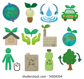 Icono de conjunto ecológico de dibujos animados