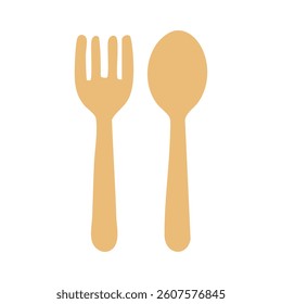 Cartoon eco-friendly fork and spoon made of wood. Zero waste and biodegradable alternative to plastic.