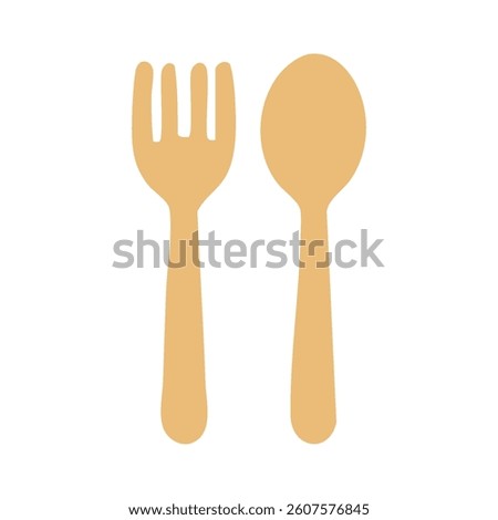 Cartoon eco-friendly fork and spoon made of wood. Zero waste and biodegradable alternative to plastic.