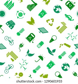 Cartoon Ecology SignsSeamless Pattern Background on a White Ecological Power Concept Flat Design Style. Vector illustration of Eco Symbol Icon