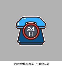 Cartoon E-commerce 24 hours customer support icon with outline