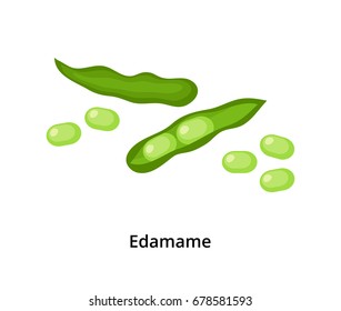 Cartoon edamame green beans isolated on white background.