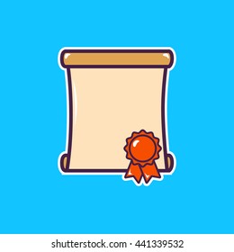 Cartoon education graduation  certificate icon with outline