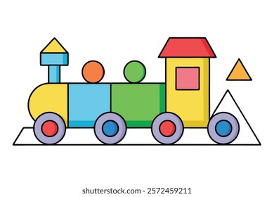 Cartoon Educational Train with Basic Shapes on White Background – Fun Learning Concept for Kids

