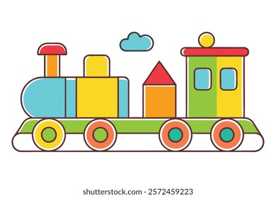 Cartoon Educational Train with Basic Shapes on White Background – Fun Learning Concept for Kids

