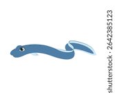 Cartoon eel in blue color, designed for children’s books, ocean-themed prints, and educational projects. Vector sea creature on a white background.