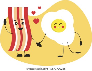 Cartoon egg and bacon. Vector illustration for valentine's day.