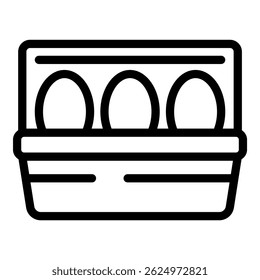 Ilustração do ícone da cesta de ovos de desenho animado para itens de cozinha e despensa com gráfico de arte de linha simples preto e branco