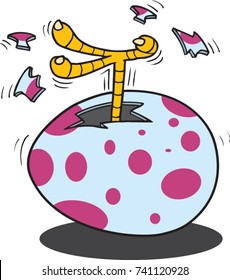 cartoon egg with a bird leg breaking out