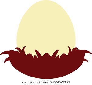 Cartoon egg in brown nest illustration suitable for Easter, farming designs, education materials, and baby chick themes.