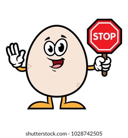Cartoon Egg Character Holding Stop Sign