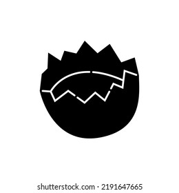 Cartoon egg chiken silhouette. Half of a broken egg with a raw yolk in the middle. Black white design element. Bird symbol shape. Flat icon. Doodle style. Healthy product. Vector.

