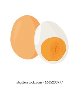 Cartoon egg isolated on white background. Set of whole and boiled half sliced eggs. Vector illustration.