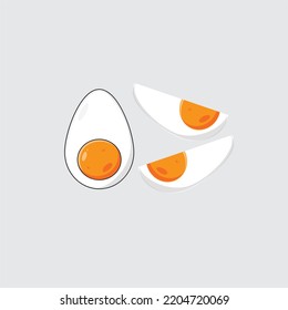 Cartoon egg isolated on white background. Set of fried, boiled, half, sliced eggs. Vector illustration. Eggs in various forms.