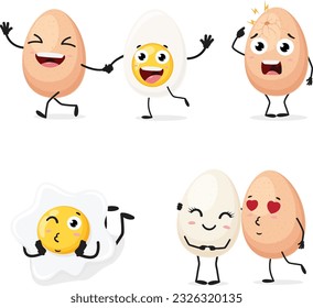 Cartoon egg, set of Cute characters, Isolated on white background