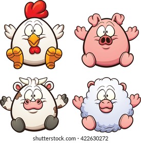 Cartoon egg shaped farm animals. Vector clip art illustration with simple gradients. Each on a separate layer. 
