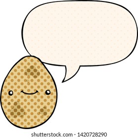 cartoon egg with speech bubble in comic book style