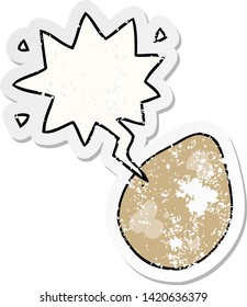 cartoon egg with speech bubble distressed distressed old sticker