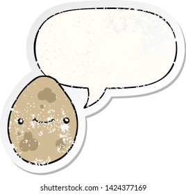 cartoon egg with speech bubble distressed distressed old sticker