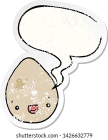 cartoon egg with speech bubble distressed distressed old sticker