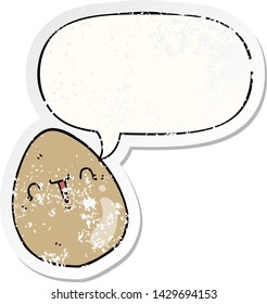 cartoon egg with speech bubble distressed distressed old sticker