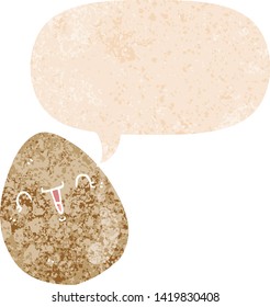 ovo de desenho animado com balão de fala em estilo texturizado retro angustiado grunge