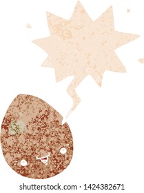 cartoon egg with speech bubble in grunge distressed retro textured style