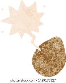 cartoon egg with speech bubble in grunge distressed retro textured style