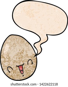 huevo de dibujos animados con burbuja de habla en estilo de textura retro