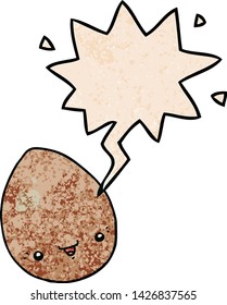 cartoon egg with speech bubble in retro texture style