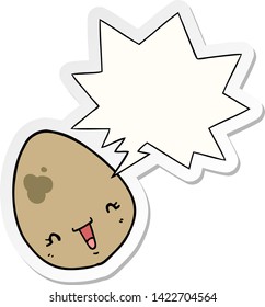 huevo de dibujos animados con pegatina de burbuja de habla