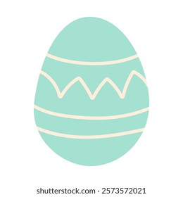 A cartoon egg with a white stripe and a blue stripe. The egg is sitting on a white background